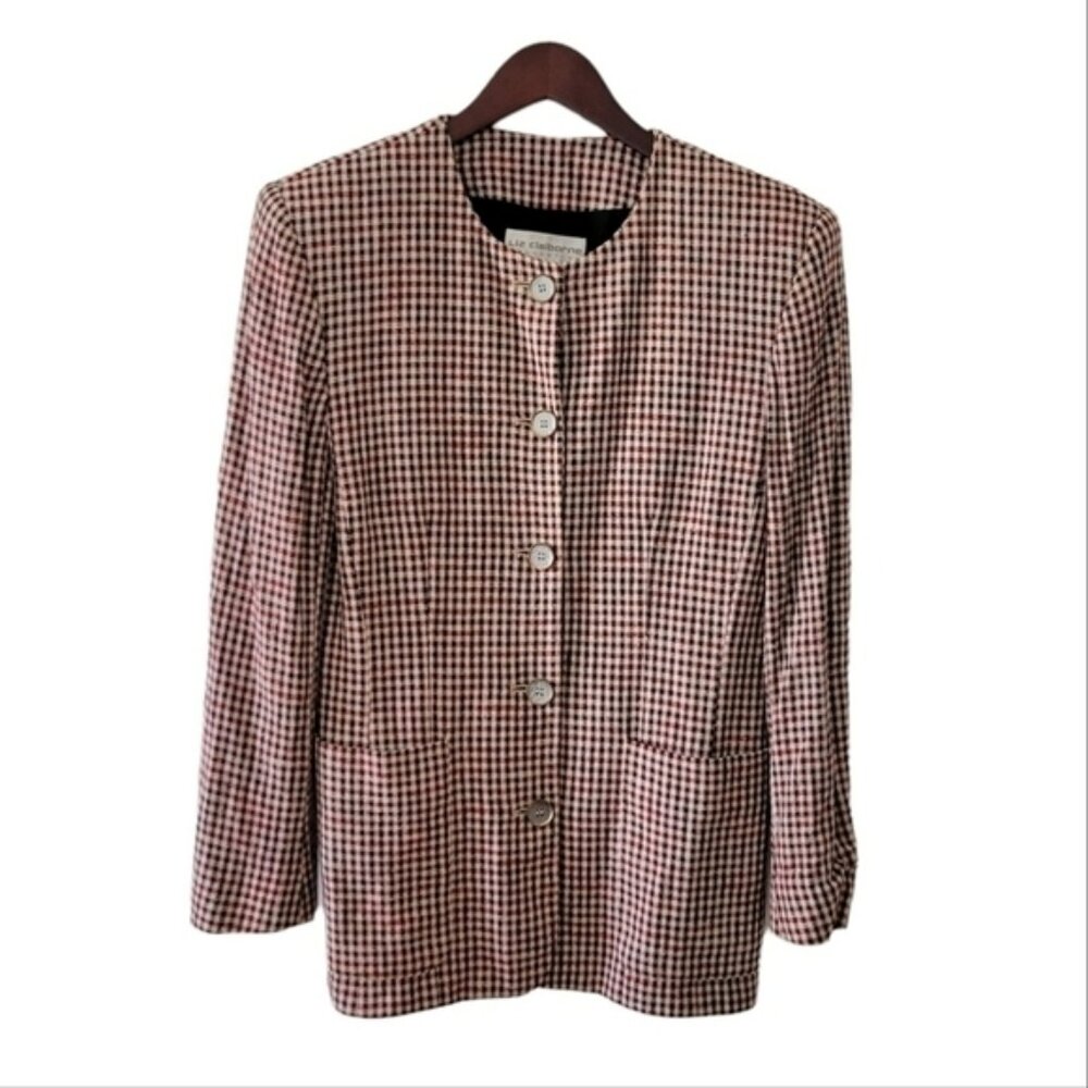 Vintage Liz Claiborne Plaid Blazer 8 Red Black Union Made in USA